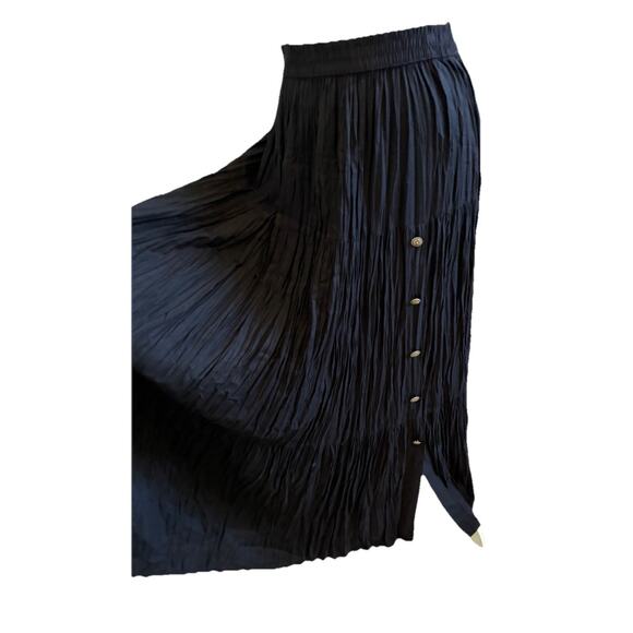 VTG Western Prairie Crinkle Maxi Skirt L Black Whimsygoth Boho Hippie Peasant 80 - Picture 9 of 16